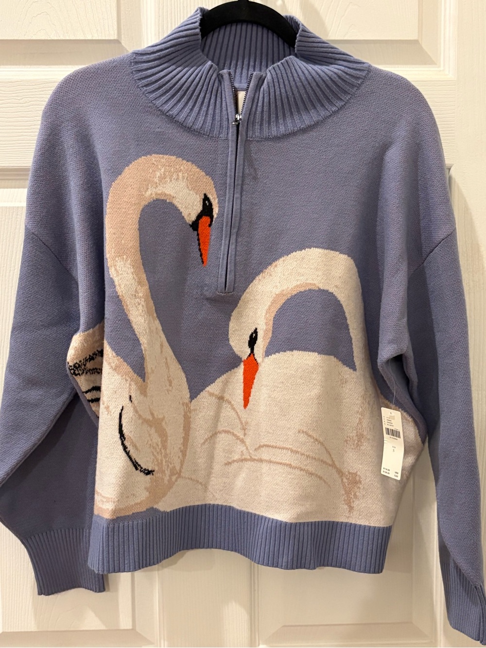 Lavender Swan Intarsia Anthropologie Half-Zip Sweater